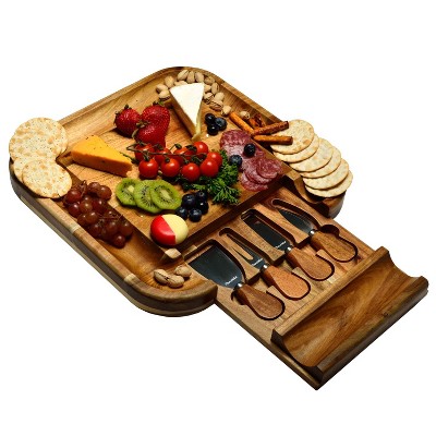 Picnic at Ascot Personalized  Large Acacia Charcuterie Board with Cheese Knife Set