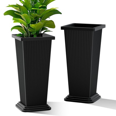 TOAOTBNBO Tall Planter Set of 2, Large Planter with Drainage Holes and Bottom Tray, Modern Planter Pots for Porch and Patio