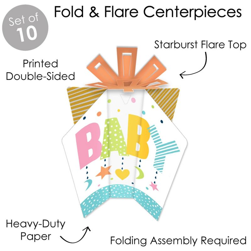 Big Dot of Happiness Colorful Baby Shower - Table Decorations - Gender Neutral Party Fold and Flare Centerpieces - 10 Count, 3 of 8
