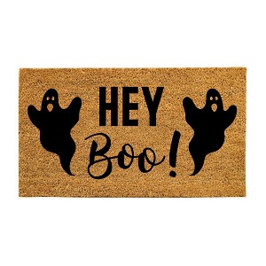 Evergreen 16 x 28 Inches Hey Boo! Door Mat | Non-Slip Rubber Backing | Dirt catching Natural Coir | Indoor and Outdoor Home Decor - 1 of 4