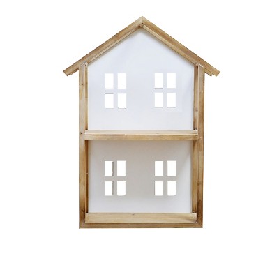 VIP Wood 29 in. White House Wall Shelf with Window Cutouts
