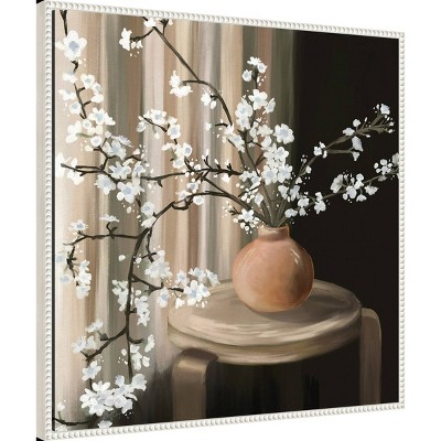 Still Life Blossoms White Floater Frame Canvas Art