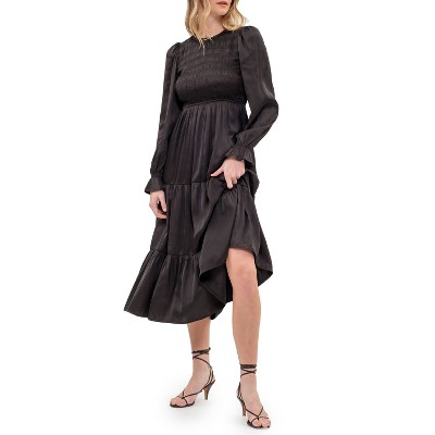 August Sky Women's Smocked Body Long Sleeves Midi Dress