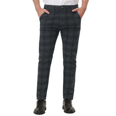 Lars Amadeus Men's Slim Fit Flat Front Zipper Business Checked Dress Pants