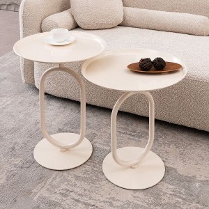 NicBex Lantern-Shaped Metal End Tables Living Room, Retro Tray Side Table with Weighted Base, Small Side Table, Round End Table, Small Coffee Table - 1 of 4