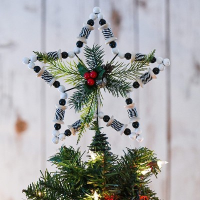 Rustic Rattan Star Tree Topper with Holly and Beads