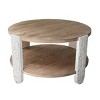 Sapphtopaz Modern Round Coffee Table with Natural Brown Finish Wooden Center Table with Carved White Legs Home Coffee Bar for Living Room - 4 of 4