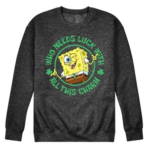 Men's - SpongeBob Squarepants - Who Needs Luck With This Charm Graphic Fleece Sweatshirt - 1 of 4