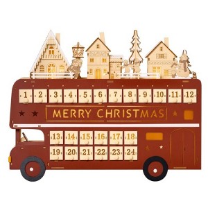 NAYSAYE Christmas Advent Calendar, Wooden 24 Drawers Lighted Village Scene for Table Mantel Reusable Countdown Holiday Gift, Red, 17.8"*3.3"*13.5" - 1 of 4