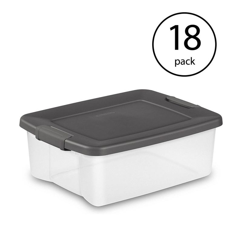 Sterilite 25 Quart Shelf Tote with Flat Gray Lid and Platinum Latches (18 Pack), 2 of 6