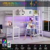 JOYMOR Loft Bed Twin Size with Led Light, Loft Bed with Desk and Shelve, Modern Farmhouse Design Castle Guardrail - 3 of 4