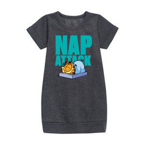 - Garfield - Nap Attack Graphic Short Sleeve Fleece Dress - 1 of 3
