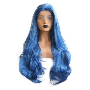 Unique Bargains Women's Long Natural Curly Front Lace Wig 24" Blue 1PC - 1 of 4