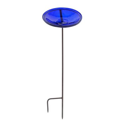 Cobalt Blue Crackle Glass Hanging Birdbath Bowl