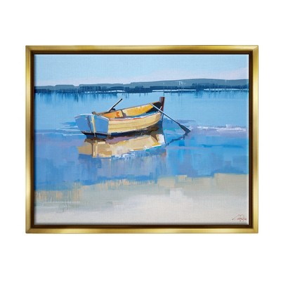 Stupell Industries Row Boat on Blue Coastal Shore Beach Landscape