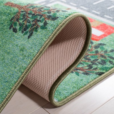 Kids Playhouse Green and Charcoal Synthetic Area Rug 7'9" x 10'