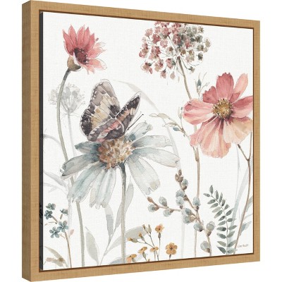 Lisa Audit Floral and Butterfly Watercolor Canvas Print with Brown Frame
