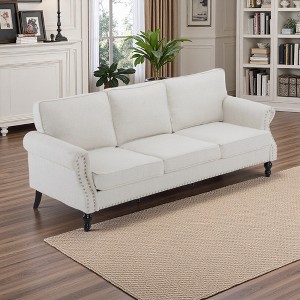 83" Faux Leather 3-Seater Sofa with Nailhead Trim & Rolled Arms - 1 of 4