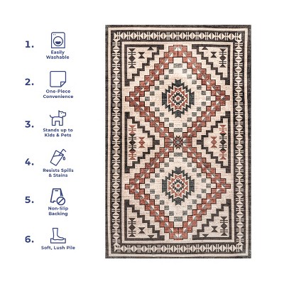 Beige 4' x 6' Reversible Synthetic Medallion Area Rug