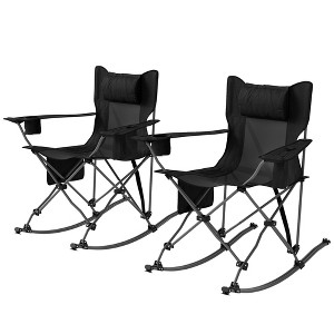 Folding Rocking Camping Chairs, Portable Chairs with Headrest, Cooler Bag, Cup Holder, Carry Bag, 2 Pack - 1 of 4