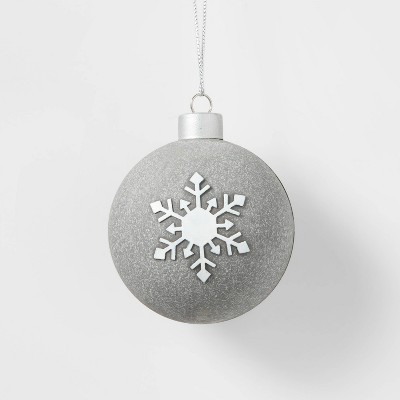 Metal Ball with Embossed Snowflake Christmas Tree Ornament Gray - Wondershop™