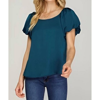 Women's Samantha Short Puff Sleeve Woven Blouse - SHE + SKY