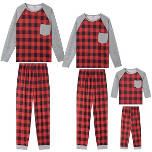 cheibear Christmas Plaid Long Sleeve One Pocket Tee with Pants Family Pajama Set - 1 of 4