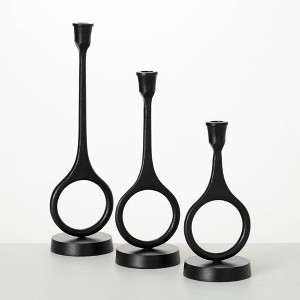 Sullivans 16", 13" & 10" Modern Black Candle Holder Set of 3, Metal - 1 of 4