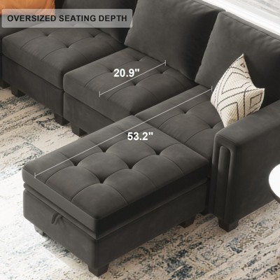 Belffin Modular Sectional Sofa U Shaped Sectional Couch with Storage Ottoman Velvet 9-Seater Convertible Sectional Sofa with Chaises - Thumbnail 5