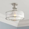 Possini Euro Design Layne Modern Ceiling Light Semi Flush Mount Fixture 15" Wide Brushed Nickel Silver Organza Clear Glass Shade for Bedroom Kitchen - 2 of 4