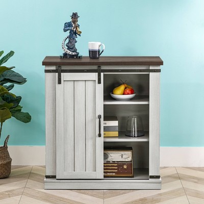 Coast-to-Coast Barn Door TV Stand in Off-White with Adjustable Shelves