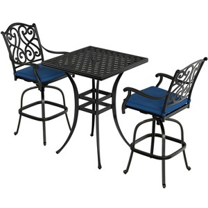 CLIHOME 3-Piece Cast Aluminum Bar Height Patio Set with Sofa Cushions - 1 of 4
