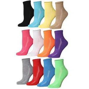 Tipi Toe Women's 12-Pairs Running & Athletic Sports Performance Rainbow Blend Earth Tones White Accent Patterned Ankle/Quarter Socks - 1 of 4