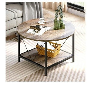 2-Tier Modern Round Coffee Table With Storage Open Shelf Wood Center Coffee For Home Office Living Room Light Brown - 1 of 4