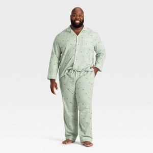 Men's Gingerbread Striped Flannel Long Sleeve Shirt and Pants Holiday Matching Family Pajama Set - Wondershop™ Cream - 1 of 4