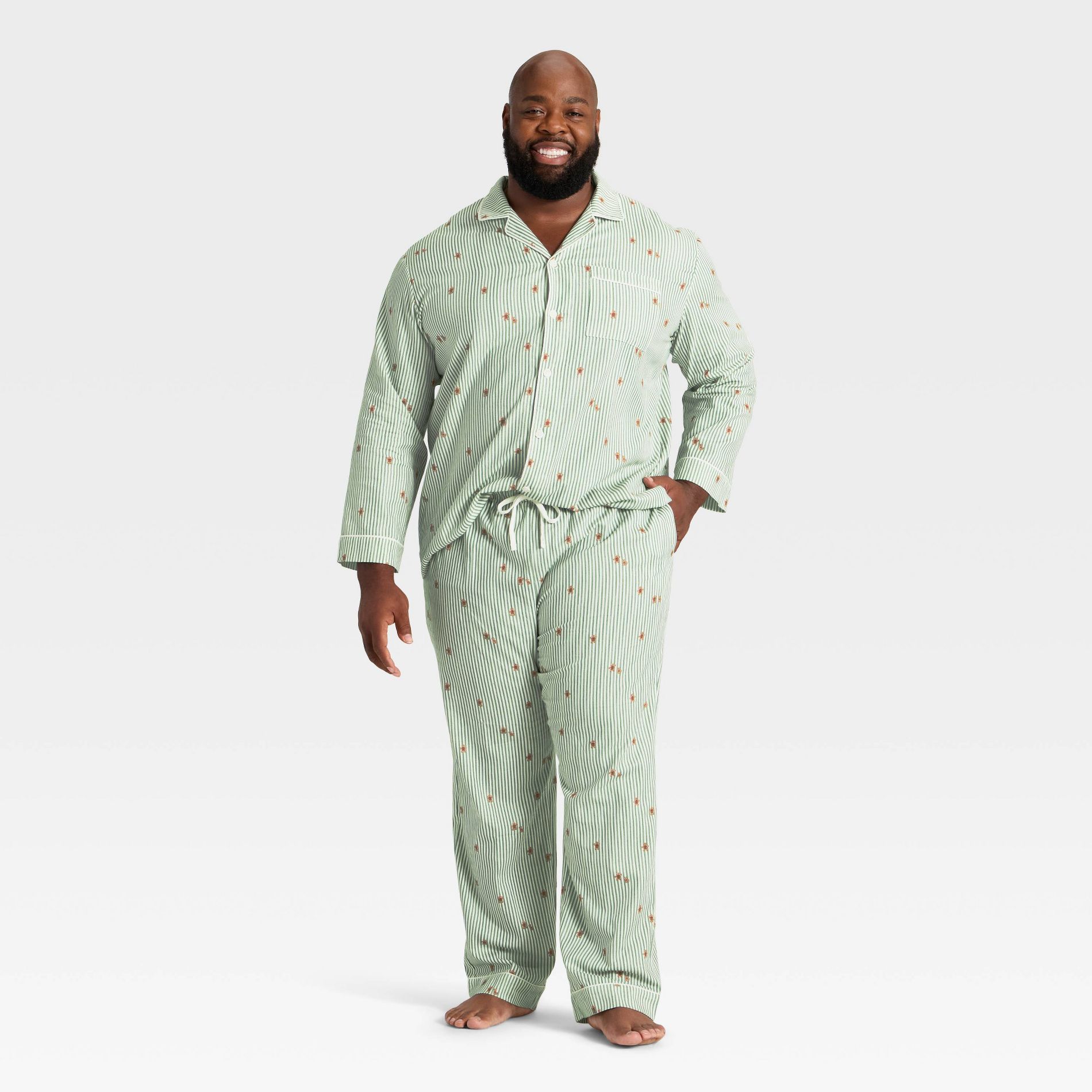 Men's Gingerbread Striped Flannel Long Sleeve Shirt and Pants Holiday Matching Family Pajama Set - Wondershop™ Cream