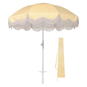 LAGarden Ocean 6 Ft Beach Umbrella with 8 Ribs Sand Anchor Push Button Tilt with Heavier Tassle Carry Bag Outdoor Beach Pool Party - 1 of 4