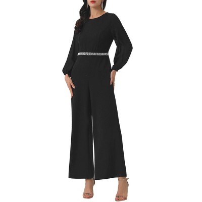 INSPIRE CHIC Women's Wide Leg Long Sleeve Crewneck Jumpsuits
