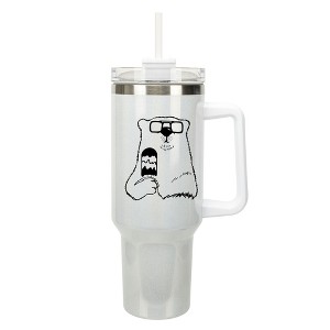 Elanze Designs 40 Ounce Travel Tumbler With Straw and Lid Stainless Steel Double Wall Insulated Ice Cream Polar Bear With Sunglasses White Glitter - 1 of 4