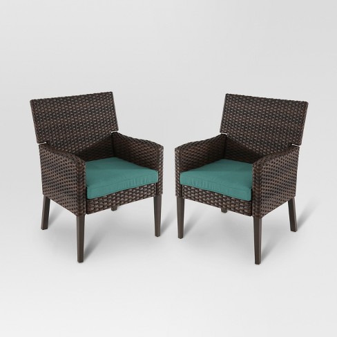 Halsted 2pk Wicker Patio Dining Chair Turquoise Threshold