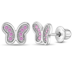 Girl's Petite CZ Butterfly Screw Back Sterling Silver Earrings - In Season Jewelry - 1 of 4