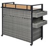 Gulches 52.8"W Grey Wicker Outdoor Grill Cart - Rolling Kitchen Island with Foldable Poly-Wood Top, Storage Cabinet - 2 of 4
