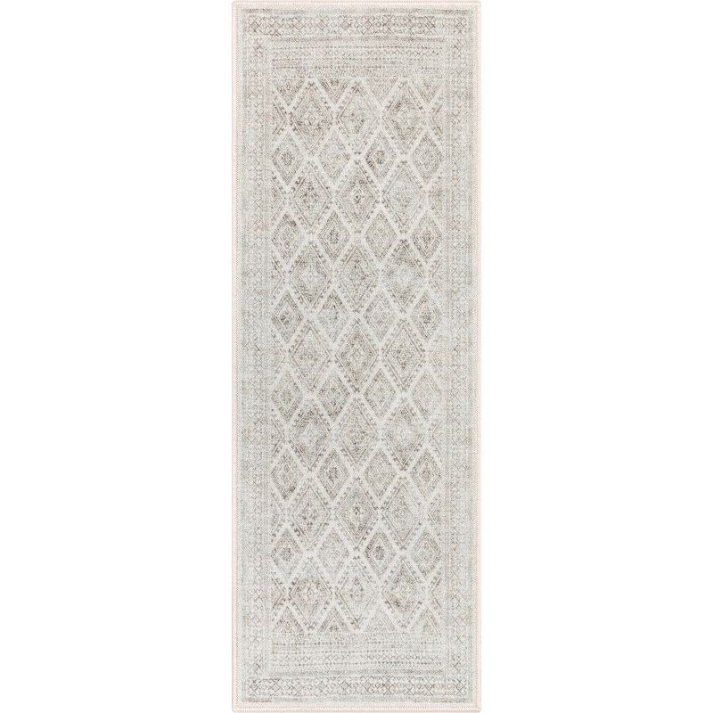 Well Woven Kings Court Sana Ivory & Grey - Non-Slip Rubber Backed Moroccan Diamond Rug - Perfect for Hallway, Entryway & Kitchen - Washable, Low Pile, 1 of 10