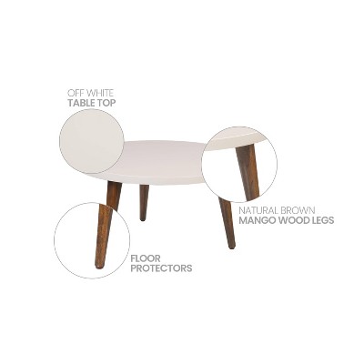 24" Round Off-White Mango Wood Coffee Table with Tapered Legs