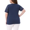 Women's Plus Size Summer V Neck Short Sleeve Elegant Lace Ribbed Knit Tunic Blouse - Agnes Orinda - 4 of 4