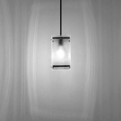 YANSUN Modern 1-Light Black Pendant Light with Stone-Pattern Glass Shade and Beveled Edge, Adjustable Rod, E26 Base