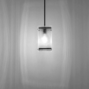 YANSUN Modern 1-Light Black Pendant Light with Stone-Pattern Glass Shade and Beveled Edge, Adjustable Rod, E26 Base - 1 of 1