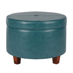 Homepop Large Faux Leather Round Storage Ottoman - Teal, Blue