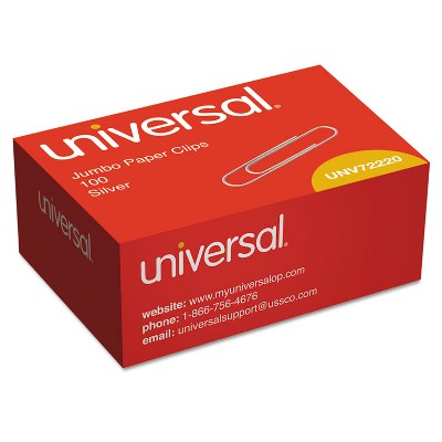 Universal Smooth Paper Clips Wire Jumbo Silver 100/Box 72220BX