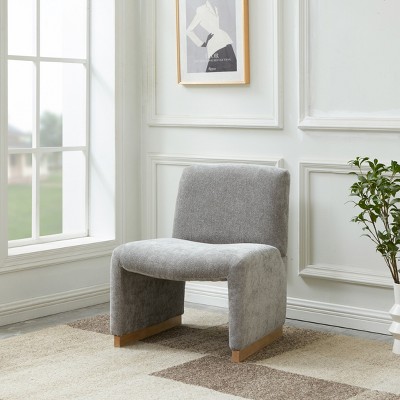 TOAOTBNBO Chenille Fabric Accent Chairs with Wood Frame, Cozy Armless Chair with Soft Cushion Upholstered Slipper Chair for Bedroom, Gray